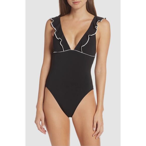 Robin Piccone Luxury Malia‎ Black Ruffle One Piece Swimsuit Size Womens 4 Small - Picture 3 of 11